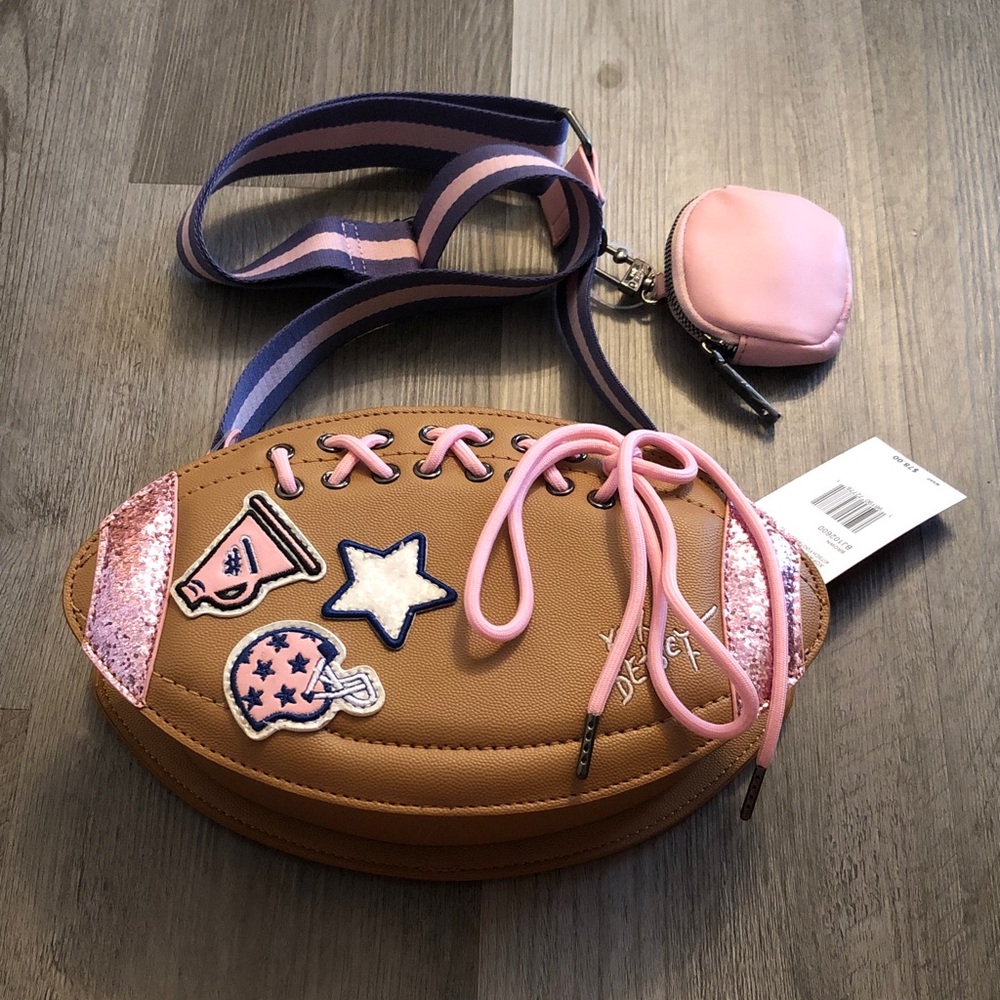 Betsey Johnson Brown Kitsch Football Crossbody Bag Patch Accents Coin Purse NWT